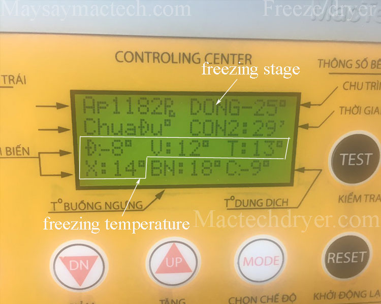 freezing process for product in drying chamber